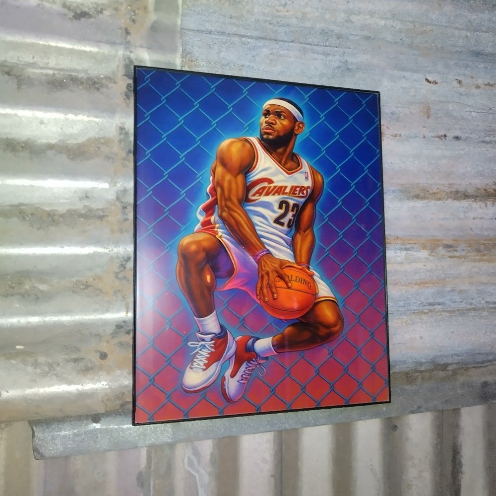 LeBron James Cleavland Cavaliers Vintage NBA Airbrushed Style Framed Art Print
